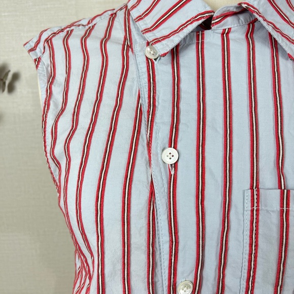 DEREK LAM 10 CROSBY Women’s Blue Red Striped Ruffle Placket  Mini Shirtdress 10 - Picture 9 of 16